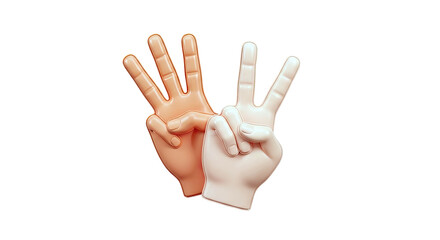 Fototapeta premium Two Hands Gesturing Peace Sign and Four Fingers
