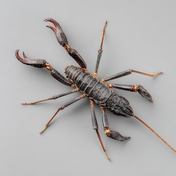 A close-up view of a whip scorpion exhibiting its unique features and textures. This detailed image captures its essence in high resolution.