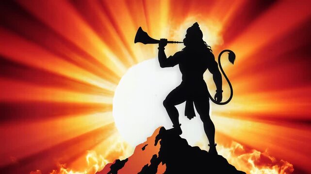 Silhouette of Lord Hanuman Blowing Horn for Hanuman Jayanti