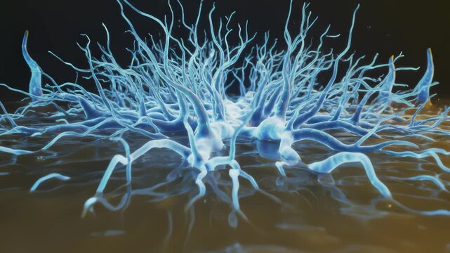Abstract Neural Network Growing And Spreading In Organic Fluid
