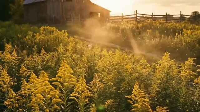 A wild meadow full of yellow goldenrod flowers 4K Videos