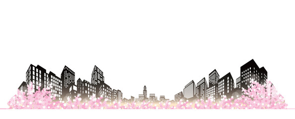 桜が咲く春の街並みイラスト.  © keko-ka