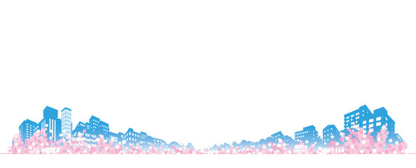 桜が咲く春の街並みイラスト.  © keko-ka