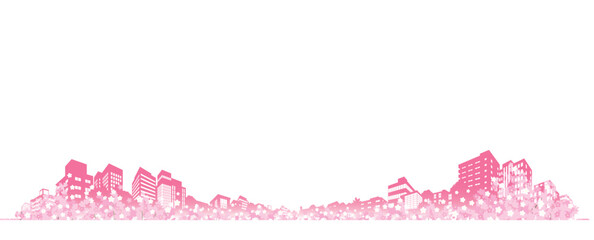 桜が咲く春の街並みイラスト.  © keko-ka