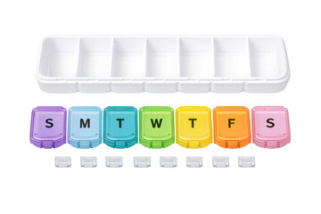 Weekly pill organizer managing daily medication regimen