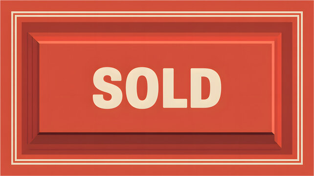 Sold sign with red background and white text on transparent background