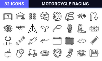 Fototapeta premium Motorcycle Racing Technical Monoline Symbols Niche Motorsports Competition Graphic Elements for Professional Track Day and Automotive Engineering