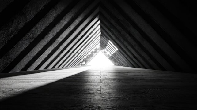 Light Streaming Through an Artistic Architectural Space with Angular Lines and Shadows