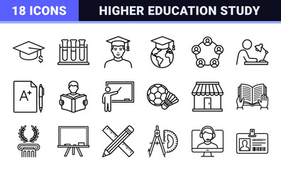Fototapeta premium Higher Education Academic Line Art Graphics for University Learning Management Systems and Scholarly Publishing Design Assets
