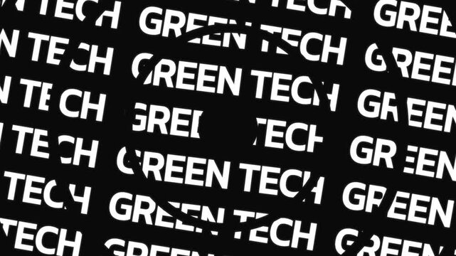 Concentric circles rotating in opposite directions display the words GREEN TECH arranged around a center area with empty space.