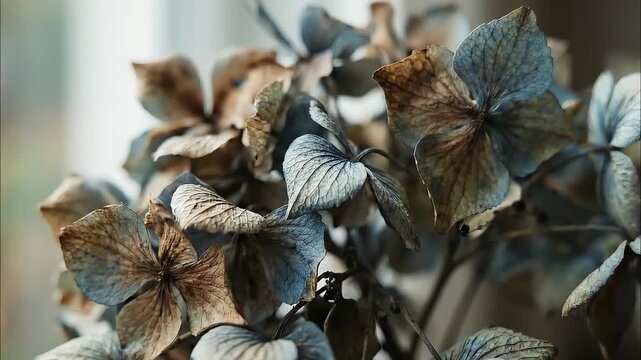 Macro photograph of a drying autumn hydrangea flower 4K Videos
