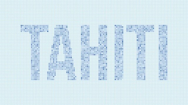 Tahiti dotted map animation. Digital style shape of the island. Tahiti shape and title blue dots appear with flickering effect. French Polynesia. Modern Intro, outro, title, logo video.