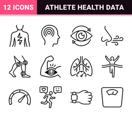 Fototapeta premium Biometric Sports Performance and Athlete Health Tracking Monoline Symbols for Digital Fitness Interfaces and Wearable Technology Documentation