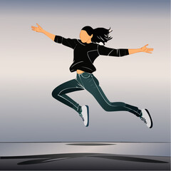 Fototapeta premium a high‑energy leap captured in sleek streetwear, blending athletic motion with the refined clarity of modern editorial design