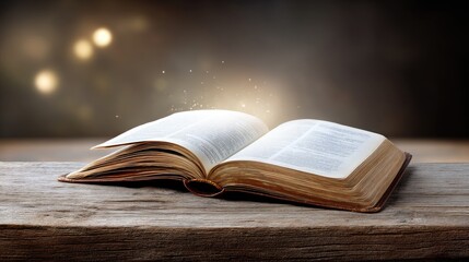 Obraz premium Open Book with Mystical Light and Soft Background Creating a Magical Atmosphere for Imagination and Learning