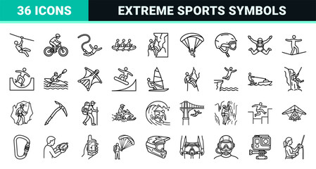 Fototapeta premium Extreme Sports and Outdoor Adventure Activity Symbols Featuring Minimalist Monoline Aesthetic for High-End Digital Interface Design Projects