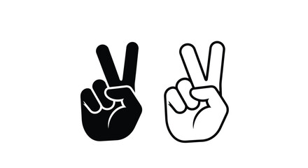 Two hands displaying peace signs one dark and one light silhouette © Soleman