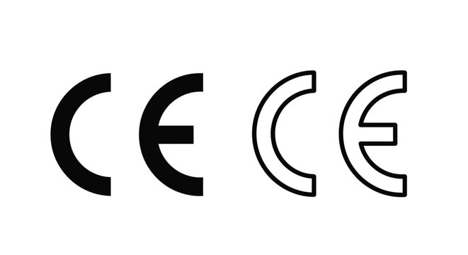 Four ce markings in differing styles including a dark silhouette