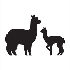 Fototapeta premium Vector alpaca icon. Mom and baby alpaca. Simple black silhouette illustration.
