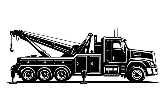 Side profile view of a heavy duty recovery tow truck showing reinforced rear boom