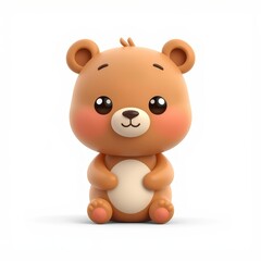Fototapeta premium Cute cartoon bear sitting with rosy cheeks and big eyes on white background