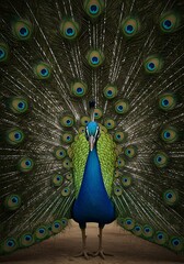 Obraz premium Peacock standing proudly displaying vibrant blue and green feathers animal background animal poster background for poster