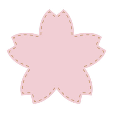 桜の花の形をしたフレーム（ステッチ付き）　サクラの花型フレームのベクターイラスト　春素材　単品