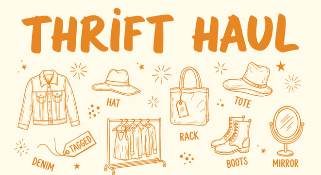 Set of 10 thrift haul icons vector, illustration