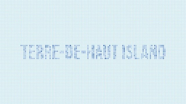 Terre-de-Haut Island dotted map animation. Digital style shape of Terre-de-Haut Island with title. Blue dots appear with flickering effect. Guadeloupe. Modern Intro, outro, title, logo video.