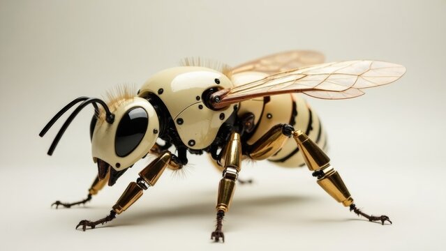 Mechanical white backed yellow striped bee side view image