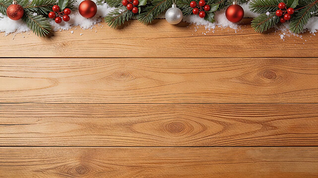 Elegant Christmas Top Border with Silver and Red Baubles on Wooden Desk. Christmas Background, Christmas, Christmas Tree, Merry Christmas, Christmas Wallpaper