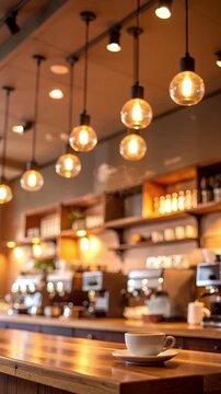 Soft cafe lighting flickers gently while steam rises from a coffee machine.
The drifting steam and warm light create a cozy coffee shop atmosphere.