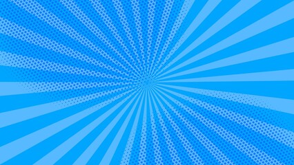 Cute cartoon comic abstract background of blue gradient sun rays with halftone dot element © Erra