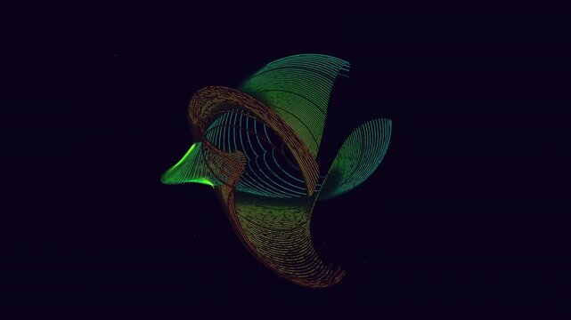 4K seamless loop of a Kuen parametric surface visualizing constant negative Gaussian curvature. Glowing neon orange asymptotic wireframes flow in a deep violet void. Ideal for science documentaries.