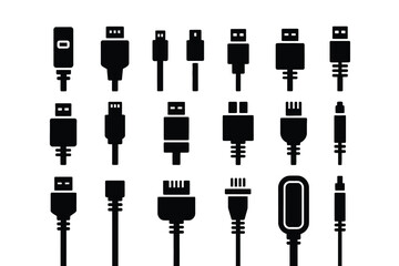 Various electronic device connectors and cables on white background © loveley0190