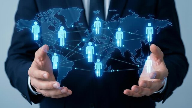 Digital workforce transition with ai technology supporting career automation and business network connecting employees globally through innovative communication and solutions