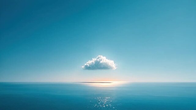 A single cloud floats serenely above a calm ocean at sunrise