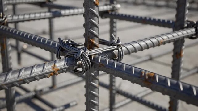 Reinforcement steel bars tied together with wire for concrete construction