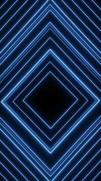 A dark background with a series of concentric, glowing blue diamond shapes that are layered on top of each other