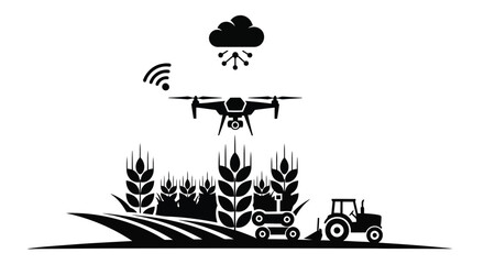 Drone surveying farmland with agricultural machinery and wireless data transmission © MDRASEL