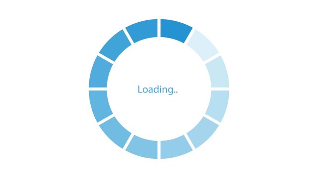 円状のゲージの色が時計回りのグラデーションで変わるローディングアイコンのアニメーション。円の中央にLoadingの文字が表示された読込中のマーク。システムやウェブサイト、データの読み込みを示す清潔感のある青いUI。Loading mark motion graphics