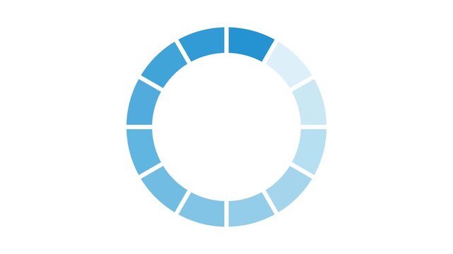 円状のゲージの色が時計回りのグラデーションで変わるローディングアイコンのアニメーション。システムやウェブサイト、データの読み込みを示す清潔感のある青いUI。Loading mark motion graphics