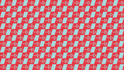 Fototapeta premium Repeating Pattern of Light Blue Rectangles and Arrows on Red vector background