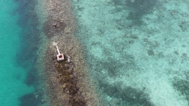 Aerial View of Rusty Navigation Beacon on Palau Tropical Reef