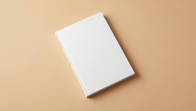 White book blank cover mockup on a beige background, flat lay, mockup 