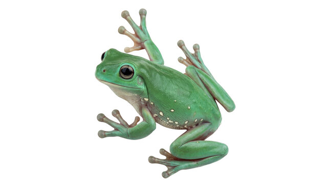 Vibrant green tree frog, a fascinating amphibian with striking eyes, isolated on a transparent background.