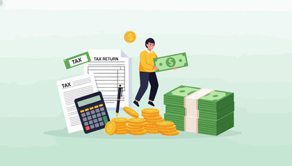 Tax Refund Concept with Money Success Financial Flat Vector Illustration