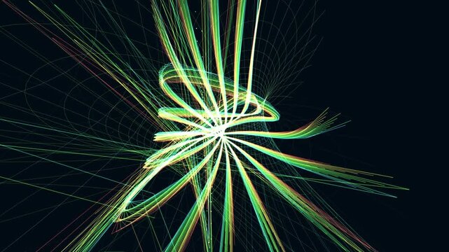 Stereographic projection of a 4D Clifford Torus rotating through the fourth dimension. Glowing copper filaments continuously turn inside out in a deep void. Seamless loop, 4K UHD.