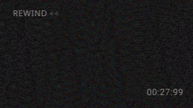 Distorted Vintage VHS defects noise. 4K analog rewind arrows with CRT flicker and signal loss. Premium cinematic glitch overlay for lo-fi projects
