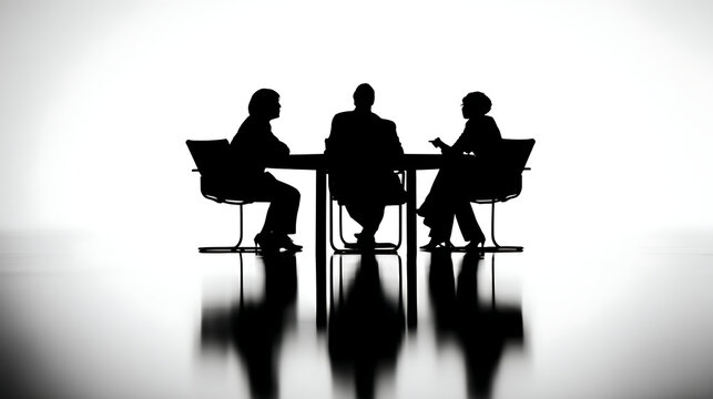 Business meeting silhouettes discussing strategies